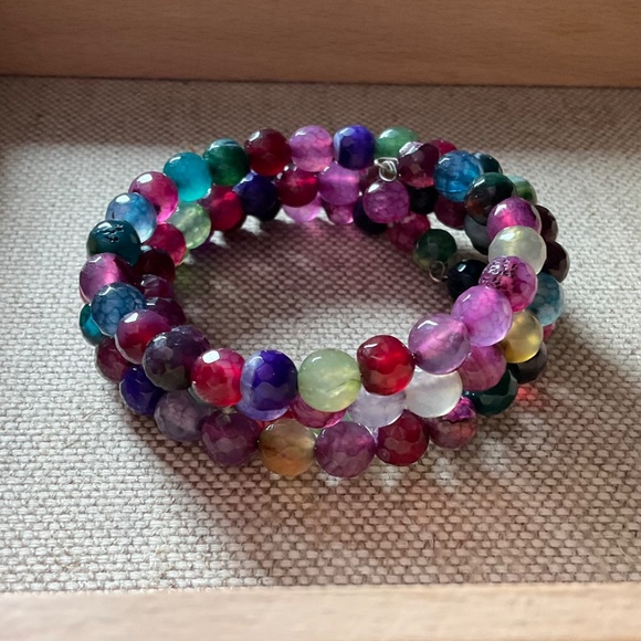 Multicolor Glass Bead Memory Coil Bracelet - Picture 3 of 3